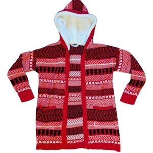 No Boundaries Red and Black Holiday Hooded Cardigan Women's Large
